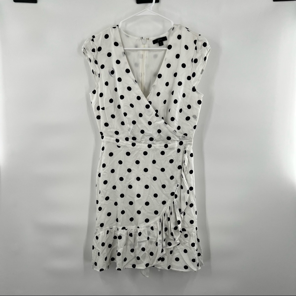 J. Crew faux wrap black white polka dot dress size 4